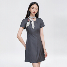 批发通勤干练职业<b class='q'>工作服</b>短袖连衣裙女<b class='q'>夏季</b>新款气质酒店服务员工装裙子
