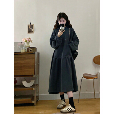 批发实拍 大码秋冬新款慵懒风休闲连帽卫衣<b class='q'>连衣裙</b>加厚显瘦松弛感长裙