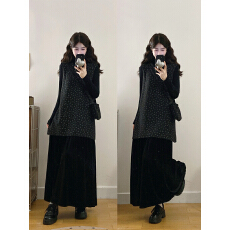 批发实拍 秋冬法式小资拼接呢子套装<b class='q'>连衣裙</b>巨好看大码显瘦长裙三件套