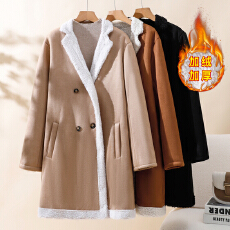 批发实拍2025秋冬新款麂皮绒外套时尚休闲翻领<b class='q'>中长款</b>保暖毛呢女士大衣