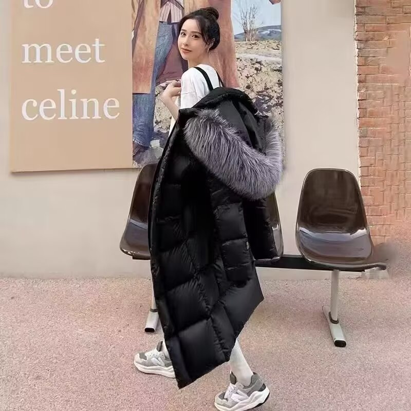 羽绒服 高品质狐狸毛保暧性强长款潮流设计师款加厚舒适透气羽绒