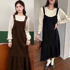 批发大码女装秋冬新款假两件套<b class='q'>连衣裙</b>慵懒风休闲<b class='q'>长袖</b>针织毛衣长裙