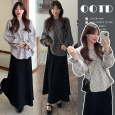 批发大码女装2025秋冬新款时尚加厚长袖上衣慵懒风印花宽松针织毛衣