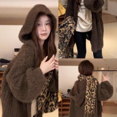 批发<b class='q'>大码</b><b class='q'>女装</b>慵懒感软糯连帽开衫毛衣外套秋冬新款韩系宽松中长款针织