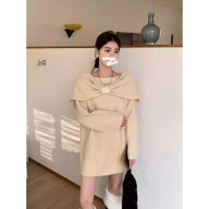 批发大码女装秋冬新款蝴蝶结毛衣亮丝针织衫两件套宽松中长款上衣