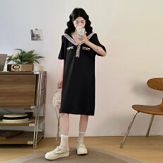 批发实拍2026大码女装夏季短袖裙学院风法式休闲宽松显瘦<b class='q'>针织</b><b class='q'>连衣裙</b>