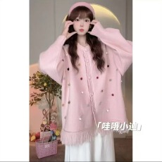 批发大码女装秋冬新款软糯宽松外套时尚慵懒风韩系长袖针织开衫毛衣