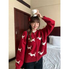 批发大码女装秋冬新款小狗双拉链毛衣<b class='q'>外套</b>温柔百搭上衣时尚<b class='q'>显瘦</b>针织衫