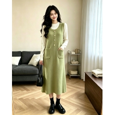 批发大码女装秋冬新款针织背心裙<b class='q'>套装</b>长袖内搭上衣打底衫+背心连衣裙