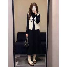 批发<b class='q'>大码</b>女装<b class='q'>胖</b><b class='q'>MM</b><b class='q'>针织长袖</b>连衣裙+背心毛衣马甲套装秋冬新款两件套