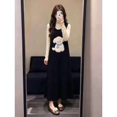 批发大码女装秋冬新款时尚长袖针织打底衫+背心连衣裙套装显瘦<b class='q'>两件套</b>