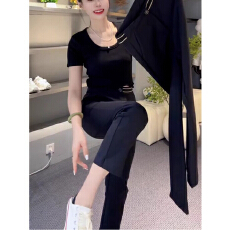 批发梨形身材黑色长裤直筒西裤哈伦裤春<b class='q'>秋</b>冬小个子大码垂感显瘦烟管裤