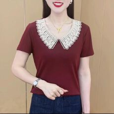 批发2026胖mm螺纹棉短袖女t恤新款减龄洋气<b class='q'>夏</b>季大码女装薄款百搭上衣