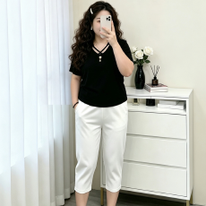 批发七分裤女夏季薄款2026新款胖妹妹mm大码口袋女裤子休闲百搭哈伦裤