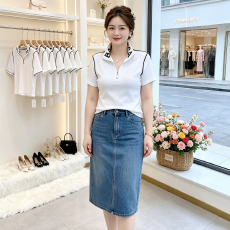 批发2026夏季新款胖mm螺纹棉短袖t恤女立领宽松遮肚显瘦大码减龄上衣