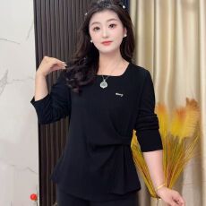 批发2026春秋新款收腰气质T恤女设计感遮肉显瘦大码宽松减龄百搭上衣