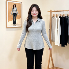 批发大码正肩t恤女2026年春秋季新款女装胖MM收腰遮肉显瘦打底衫上衣