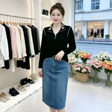 批发2026年胖mm立领半拉链长袖T恤女<b class='q'>春</b>秋新款遮肉显瘦休闲百搭上衣