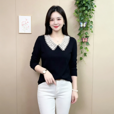 批发胖mm花边领长袖女t恤2026秋季新款减龄大码女装洋气打底衫上衣潮
