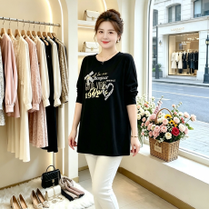 批发2026年<b class='q'>春</b>秋新款圆领长袖T恤女胖mm大码中长款宽松遮肚子百搭上衣