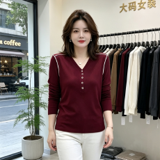 批发胖mm德绒保暖长袖T恤女春<b class='q'>秋</b>冬新款V领大码遮肉显瘦百搭打底衫上衣