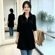 批发2026年<b class='q'>大码</b><b class='q'>女装</b>德绒半拉链高领胖mm外穿休闲中长款内搭保暖打底衫
