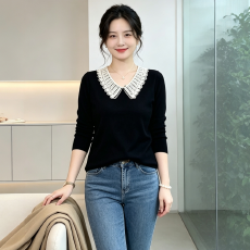 批发花边领长袖t恤女2026年新款减龄洋气<b class='q'>春</b>秋季大码女装气质小衫上衣