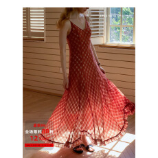 批发Nice people2025SS 高端 <b class='q'>亚麻</b>泡泡皱感肌理格纹不规则大摆<b class='q'>连衣裙</b>