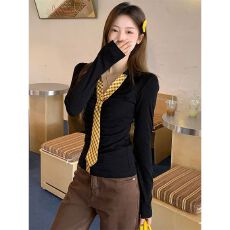 批发宋正恩黑色巨好看内搭<b class='q'>打底衫</b>女秋季韩系穿搭修身早秋长袖t恤上衣