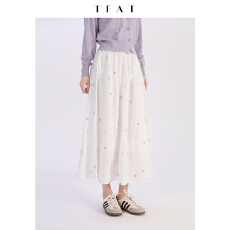 批发TFAT白色刺绣花朵半身裙女2025秋季新款百搭廓形设计感半身长裙