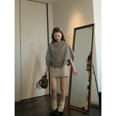 批发MEME孟孟「贝拉小姐」千<b class='q'>金</b>小斗篷秋冬温柔贵气设计感灰咖色毛衣