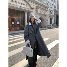 批发区区欧阳英伦风翻领风衣外套女秋季宽松复古系带中长款高级感大衣