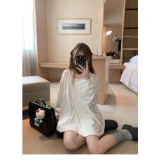 批发拒绝吃藕 甜美少女感蕾丝花边慵懒针织连衣<b class='q'>裙</b> 秋季宽松长袖<b class='q'>娃娃</b><b class='q'>裙</b>