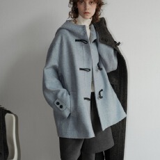 批发Veega Chic 圈圈羊毛 手工编织牛角扣宽松休闲连帽短款毛呢<b class='q'>大衣</b>