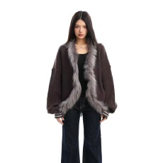 批发BIGGOLD辣妹设计感毛领<b class='q'>毛衣</b>外套女秋冬慵懒<b class='q'>宽松</b>加厚针织开衫上衣