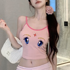 批发撞色甜辣妹小吊带背心女夏季<b class='q'>可爱</b>减龄带胸垫修身内搭抹胸上衣外穿