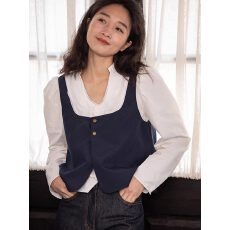 批发洋气时髦高级感方领西装马甲女夏季设计感叠穿外搭短款坎肩背心