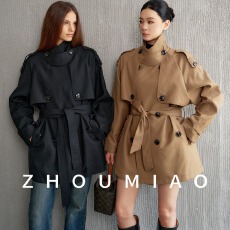 批发周淼ZHOUMIAO 【巴黎旧梦2.0】经典廓形翻领收腰短款风衣外套女