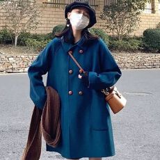 批发蓝色通勤毛呢子大衣女秋冬季2026年新款美拉蓝穿搭超好看毛呢外套