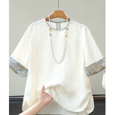 批发真丝提花新中式<b class='q'>衬衫</b>女2025夏季新款改良圆领上衣