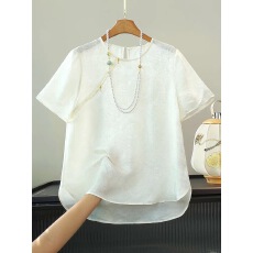 批发真丝花萝新中式女士<b class='q'>短袖</b>上衣2025夏季新款改良圆领桑蚕丝T恤衫