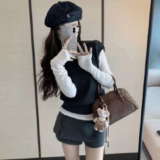 批发韩系早秋穿搭一整套气质高级感针织背心<b class='q'>打底</b>衫百搭<b class='q'>裙裤</b>潮