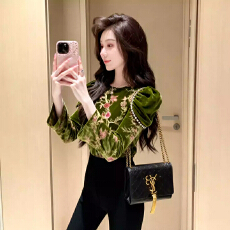 批发新中式国风复古高端绿色衬衫女2025秋<b class='q'>冬</b>新款