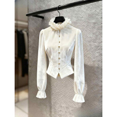 批发独特漂亮新款小衫女<b class='q'>冬</b>绝美巨好看设计感气质高端法式白色丝绒衬衫