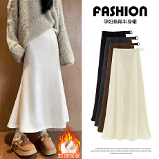 批发2025新款孕妇无托腹半身裙秋冬加绒加厚糯米绒鱼尾长裙半身中长裙