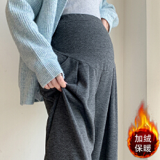 批发实拍孕妇九分糯米裤秋冬加绒加厚韩版宽松百搭阔腿裤九分奶奶裤
