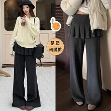 孕妇百褶裙屁帘裤假两件叠穿秋冬装2026新款加绒休闲微喇裤长裤