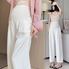 实拍孕妇裤春夏季托腹薄款外穿阔腿裤新款休闲宽松奶奶阔腿长裤