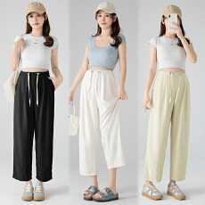 实拍2026新款孕妇阔腿裤夏季小个子九分裤哈伦裤直筒奶奶萝卜裤