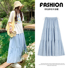 批发现现 孕妇2026夏季浪漫蓝色小碎花半身裙宽松百搭中长款a字伞裙子